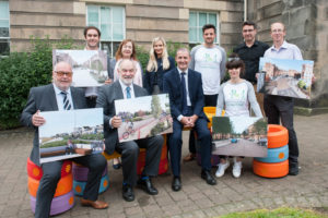 Representatives of the each of the successful projects with Cabinet Secretary Michael Matheson outside the AK Bell Library, Perth