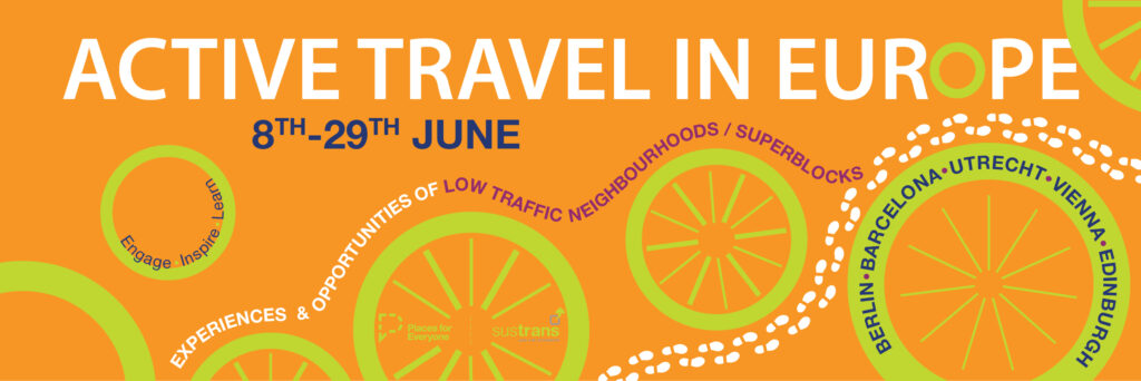 Poster image with 'Active Travel in Europe: 8th-29th June'