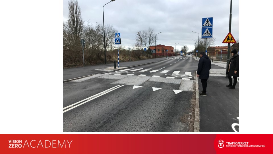 zebra crossing - raised to pavement level and textured surface and markings on road in lead up. 